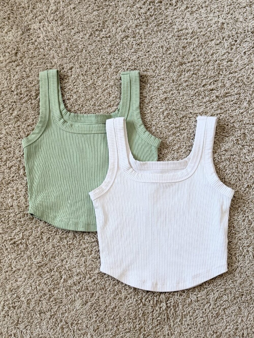 Bundle Madewell Tailored Crop Tanks Green White Ribbed Tank Tops Size XXS